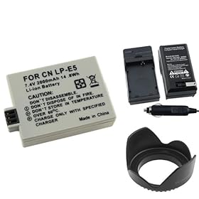 Everydaysource FOR CANON LP-E5 BATTERY+CHARGER+HOOD REBEL XS XSi T1i