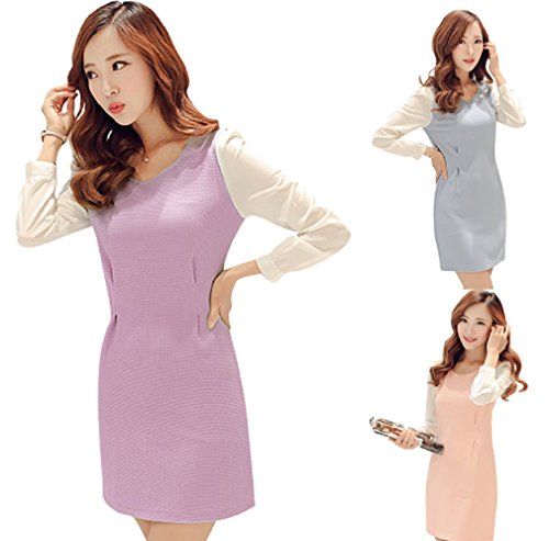 【ARINCO】 袖 シフォン 異素材 切替 シンプル ワンピース レディース エレガント ピンク ブルー パープル サイズ S M L XL XXL