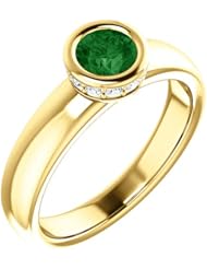 10K Yellow Gold 5.00mm Round Cut Chrome Tourmaline and Diamond Ring -- LIFETIME WARRANTY