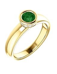 18K Yellow Gold 5.00mm Round Cut Chrome Tourmaline and Diamond Ring -- LIFETIME WARRANTY