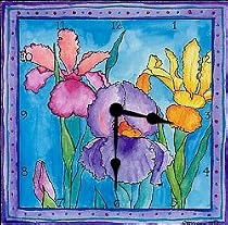 Iris Garden Flower Gardening Art Wall Desk Clock Timepiece from Rock Paper Scissors artist Pamela Corwin