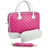 MyGift&reg; 14.1 inch Pink Diamond Quilted Pattern with White Accent Trim Bubble Foam Padded Laptop Carrying Case