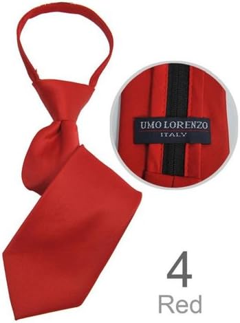 Boy's Red Solid Poly satin 17 Inch Pre tied zipper tie BSZ1000