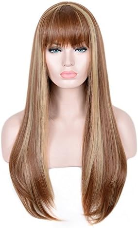 Andao 24Inches Fashion Womens Hair Brown Long Straight Celebrity Party Wig Be3088