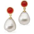 14K Yellow Gold Paspaley South Sea Cultured Pearl and Carnelian Earrings - 12.00mm