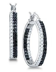 0.98 cttw. Diamond Earrings Ladies Fashion Hoops 10K White Gold