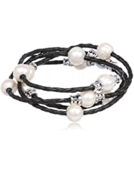 Honora "Bracelet Bar" White Freshwater Cultured Pearl and Leather Wrap Bracelet