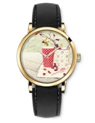 SPRAWL Aanalog Fashion Series Gold Ladies Watches of Genuine Black Leather Strap,Unique Wrist Watch for Women Girls Designed with cute vases
