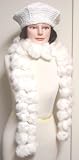 Two Strand Luxurious White Color Rabbit Fur Scarf for Women and Teens Offered in Combination with Hand Crocheted White Chenille and Gimp Tweed Beret.