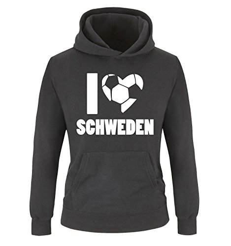 I LOVE SCHWEDEN – Kinder Hoodie – Schwarz / Weiss Gr. 122/128