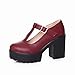 Show Shine Women's Chic T Strap Buckle Platform High Chunky Heel Shoes