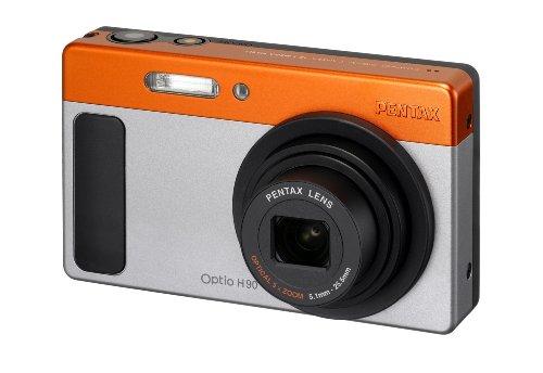 Pentax Optio H90 Digitalkamera (12 Megapixel, 5-fach optischer Zoom, 6,8 cm Display) orange/silber