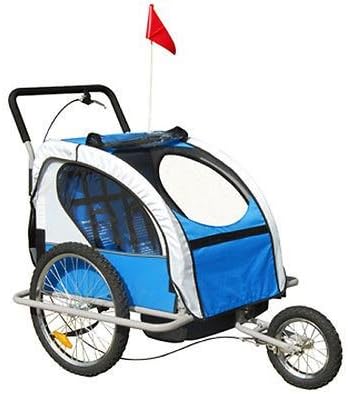 Double Baby Bike Trailer Stroller - Child Bicycle Kids Jogger - Blue