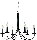 Colonial - 6 Light Colonial Chandelier Candle Lighting Fixture - Hand Forged Ebony Black - B4377