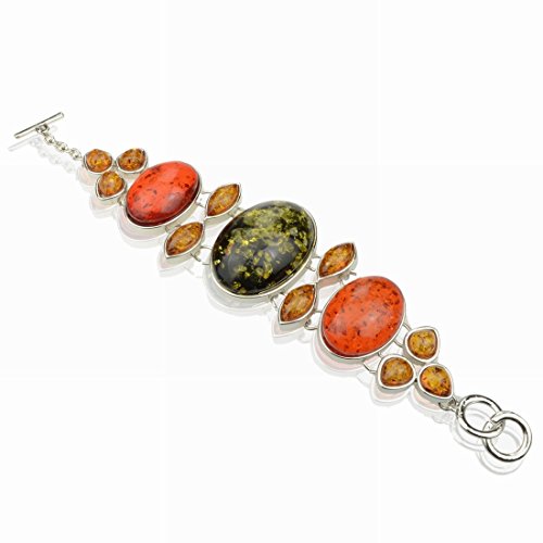 Green Oval Amber Gemstone Bowknot Silver Link Bangle Bracelet