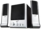 Genius SW-Flat 2.1 850, 20W, 110V (Silver-Black) Stylish 3-piece speaker system. Output power: 20 watts RMS.