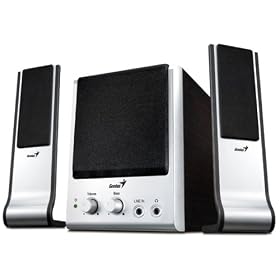 Click here to buy Genius SW-Flat 2.1 850, 20W, 110V (Silver-Black) Stylish 3-piece speaker system. Output... by Genius.