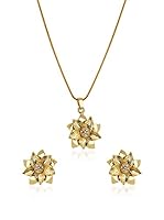 ZZ_Art de France Conjunto de cadena, colgante y pendientes  metal bañado en oro 24 ct