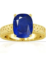 18K Yellow Gold Cushion Cut Blue Sapphire Fana Designer Ring