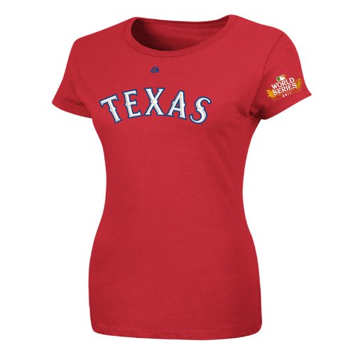 MLB Women's Texas Rangers Ian Kinsler 2011 World Series Name & Number T-Shirt (Athletic Red, Large)