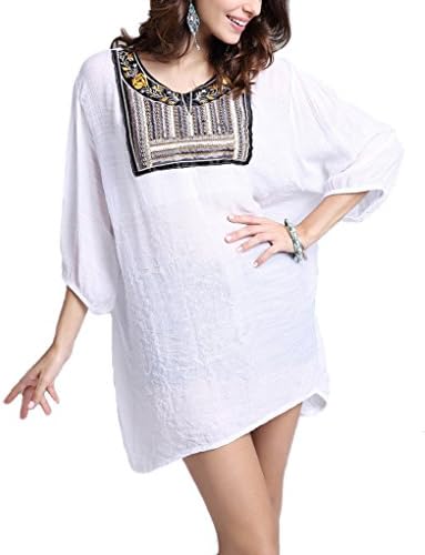Women's Classic Embroidered Blouse Loose Three-Quarter Sleeve Plus Size Shirt