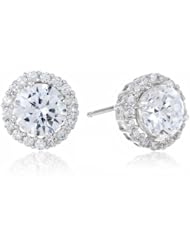 Sterling Silver Colored and Cubic Zirconia Round Stud Earrings