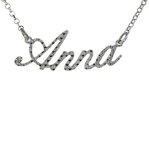 Sterling Silver ANNA Name Pendant 16 in. Cable Chain Necklace (w/ 1 1/2 in. Extension) Diamond Cut Finish