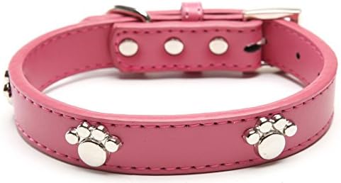 Leather Dog Collar with Paw Charm for large dogs Pink XL 18-22 inches 60 cm
