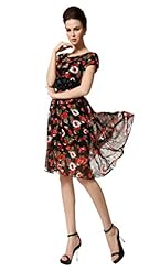 Summer Lace Vintage Wrap Floral Print Short Sleeves Cocktail Chiffon Party Dress/Tunic/Midi Dress 