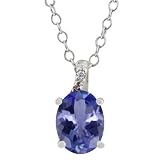 1.56 Ct Oval Blue Tanzanite and White Diamond 14k White Gold Pendant