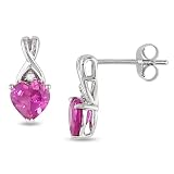 1-4/5 ct. Created Pink Sapphire and Diamond Accent Heart Earrings in 10k White Gold, GHI, I2-I3