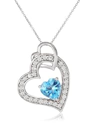 Sterling Silver Blue Topaz and Created White Sapphire Heart Pendant Necklace, 18"
