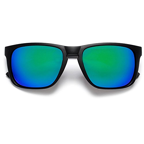 Sunglass Spot- Designer Inspired Men's Large Colorful Lens Modern Wayfarer Sunglasses (Matte Black/Aqua Green)