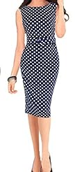 Cocktail Belted Vintage Sleeveless Cotton/Polyester Polka Dot Print Bodycon Dress/Evening Dress/Prom Dress/Party Dress/Wedding Dress 