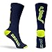 ChalkTalkSPORTS Athletic Half Cushioned Crew Socks | Basketball Player Design | Blue/Neon Yellow