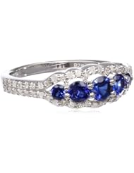 Sterling Silver Created Ceylon Sapphire and 1/4cttw Diamond Ring, Size 7