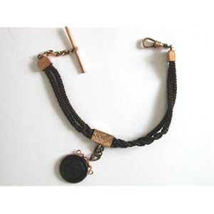 #300 Gold Filled Victorian Hair Worked Mouring Chain with Fob and T-Bar
