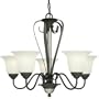 Thomas Lighting SL8808-63 Glenterra - Five Light Chandelier, Painted Bronze Finish with Brushed Nickel Accent and Etched Alabaster Swirl Ribbed Glass