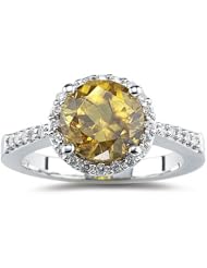 0.22 Cts Diamond & 2.88 Cts Sphene Ring in 14K White Gold