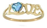 14K Yellow Gold Genuine Heart Blue Topaz Love Ring