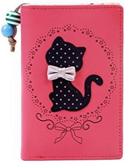 Beautiful Paradise Cute Cartoon Cat Dot Two Folding Zipper Leather Purse Wallet for Women Girls (short red)