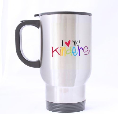 Funny Colorful Design Heart "I Love My Kinders" (Twin Side) Custom Travel Mug (Sliver/14Ounce)