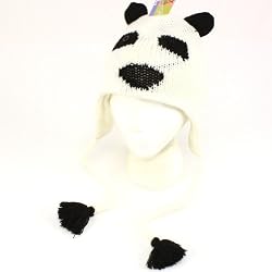 Winter Panda Bear Animal Knit Trapper Trooper Fleece Ski Hat White