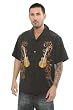 Rock House Musical Notes Guitar Black Button Front Shirt