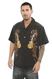 Rock House Musical Notes Guitar Black Button Front Shirt