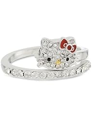 Hello Kitty by Simmons Jewelry Co. Czech Crystals Flat Pave Face and Red Bow Girls Spiral Ring, Size 7