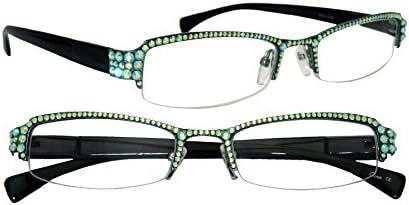 LZ NEW YORK Swarovski Crystallized Peridot AB Crystal Rimless Frame Reader RGG001 Black +1.25