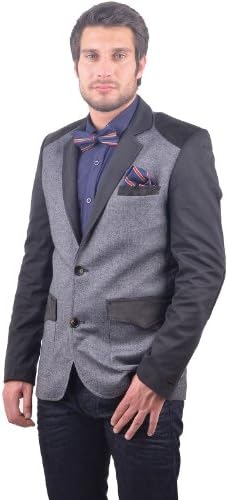 RNT23 JEANS Men's Contrast Shoulder Sleeves and Lapel Blazer M BLACK
