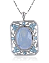 Sterling Silver Blue Agate Virgin Mary Cameo with Blue Topaz Frame Pendant Necklace, 18"