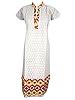 India Off White Kurti Tunics Colorful Patches Cotton Kurta Dress Caftan Medium (Yellow & Pink)